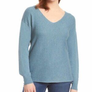 Ella Moss Kaylan Ribbed V-neck Pullover Sweater in Teal Casual Comfy Women's L